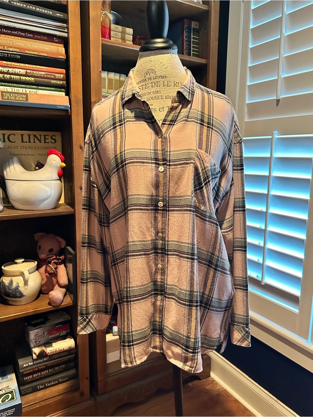 J. Jill Pink and Gray Plaid Button-Down Shirt